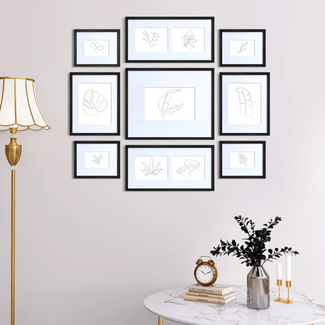 9 Piece Picture Frame Set/Gallery Wall for 11 Photos, Black