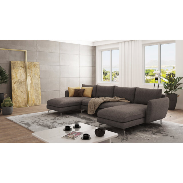 Modern U-Shape Kimo Corner Sofa with Silver Metal Legs