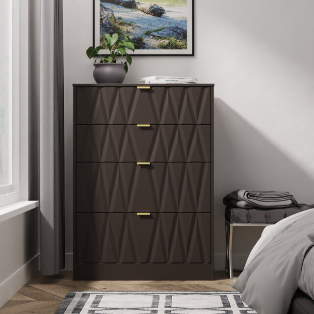 Las Vegas 4 Drawer Deep Chest in White Matt & Vintage Oak (Ready Assembled)