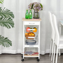 Mobile Rolling Kitchen Island Trolley 37*37*82 cm Pine 1 Piece Kitchen Island White with Drawers