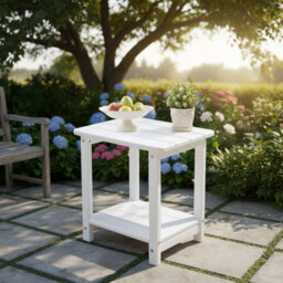 "Outdoor Side Table 16.5"" Square 2-Tier Patio Table With Weatherproof HDPE Material"