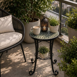 Leaf Mosaic Plant Stand Side Table with Ceramic Tile Top for Indoor and Outdoor Display