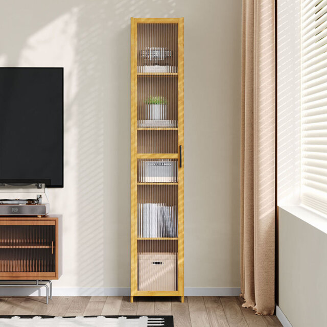 5-Tier Narrow Bookcase Storage Cabinet with Acrylic Door