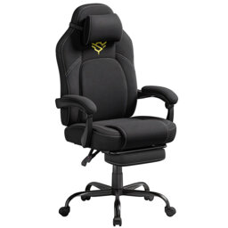 Gaming Chair, Ergonomic Computer Chair With Footrest, Video Game Chair With Headrest, Cotton-Linen Fabric, Adjustable Height, Ink Black