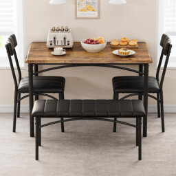 Dining Table Set for 4, Kitchen Table Set for 4 with Upholstered Bench and 2 Chairs, Kitchen Table and Chairs for Small Space, Apartment, Brown