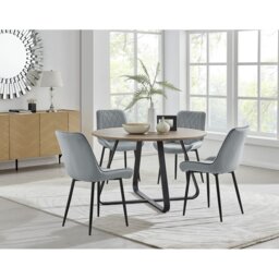 Venedocia Round Wood Effect Dining Table & 4 Luxury Velvet Dining Chairs