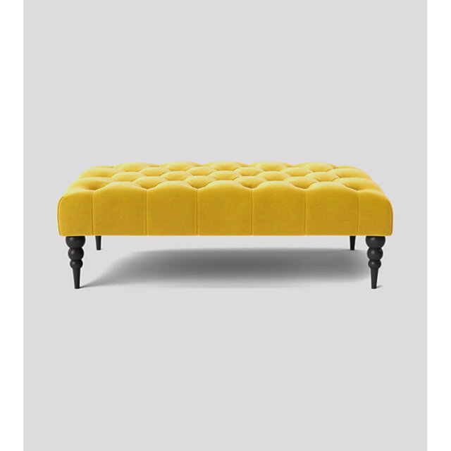 Alyana Rectangle Ottoman Bench with Wooden Legs - Plush Velvet Chesterfield Upholstered Footstool