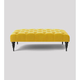 Alyana Rectangle Ottoman Bench with Wooden Legs - Plush Velvet Chesterfield Upholstered Footstool