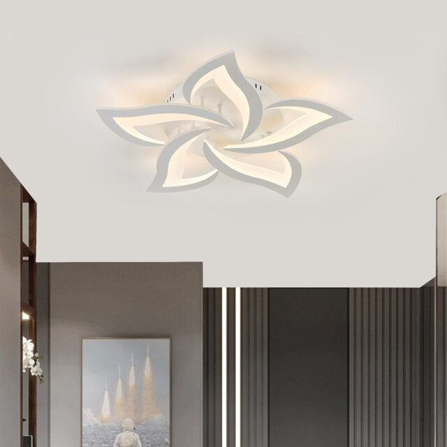 LED Ceiling Light, 5 Heads Petals Semi Flush Mount Ceiling Light, 35W 3Colour Temperatures, Acrylic Lighting Fixture for Living Room Bedroom Dining Ro
