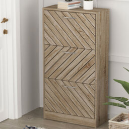 57cm Shoe Storage Cabinet with 3 Flip Drawers - Slim 24cm Deep Entryway Organiser - Grey