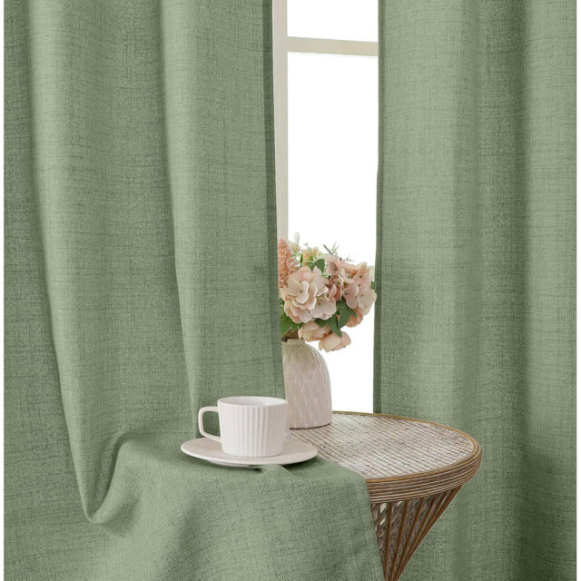 140Wx220L Farmhouse Faux Linen Textured Curtains 2 Panels,Semi Light Filtering Window Drapes for Living Room