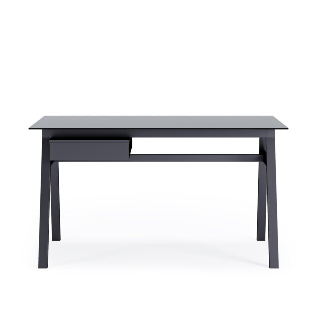 Birl Glass Top Metal Base Writing Desk