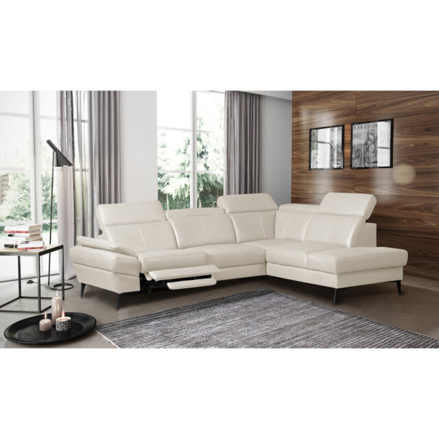 Genuine Leather Reclining Corner Sofa with Adjustable Headrests and Adjustable Armrest and Storage