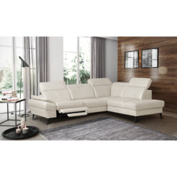 Genuine Leather Reclining Corner Sofa with Adjustable Headrests and Adjustable Armrest and Storage