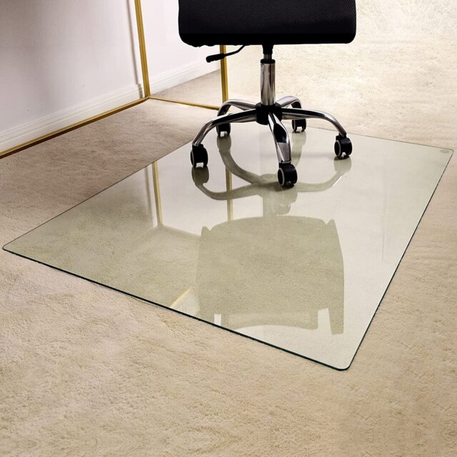 Straight cut Rectangle Tempered Glass Chair Mat,Protection for Hardwood Floors and Carpets