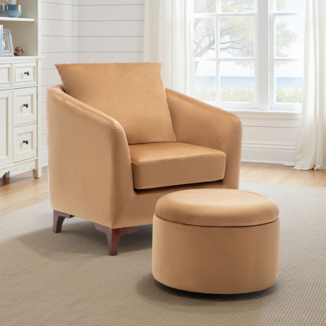 Upholstered Barrel Chair with Footstool