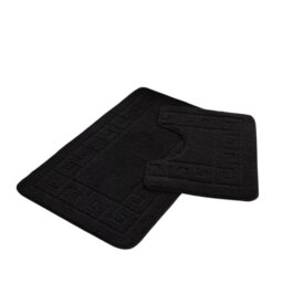 Greek Style Bath Mat Set – Ultra Soft Polyester Memory Foam Bathroom Rug & Contour Mat with Non-Slip Latex Back, Washable 2-Piece Set