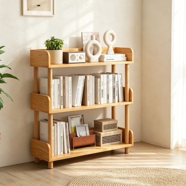 Book Display Bookcase with Solid Wood Posts