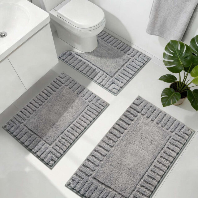 Bath Mat Sets 3 Piece Non Slip Absorbent Washable Bath And Pedestal Mat Grey Soft Toilet Rug Microfiber Bathroom Floor Mat