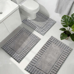 Bath Mat Sets 3 Piece Non Slip Absorbent Washable Bath And Pedestal Mat Grey Soft Toilet Rug Microfiber Bathroom Floor Mat