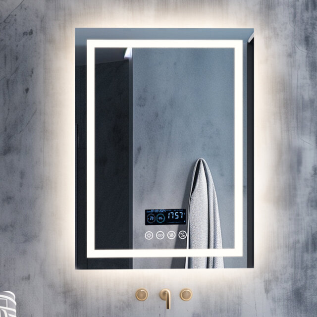LED Lighted Wall Bathroom Mirror Dimming with Bluetooth Speaker, Front-lit and Backlight, Defog