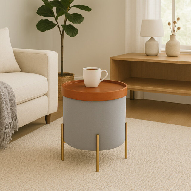 Connell 43cm Wide Round Solid Colour Standard Ottoman