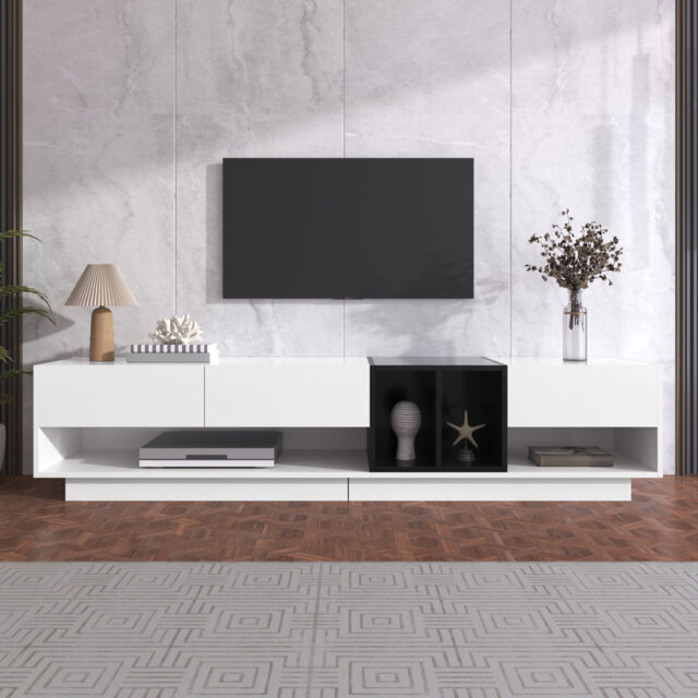 Jaxenor High Gloss TV Stand with 3 Drawers, TV Unit for 75 Inch TV