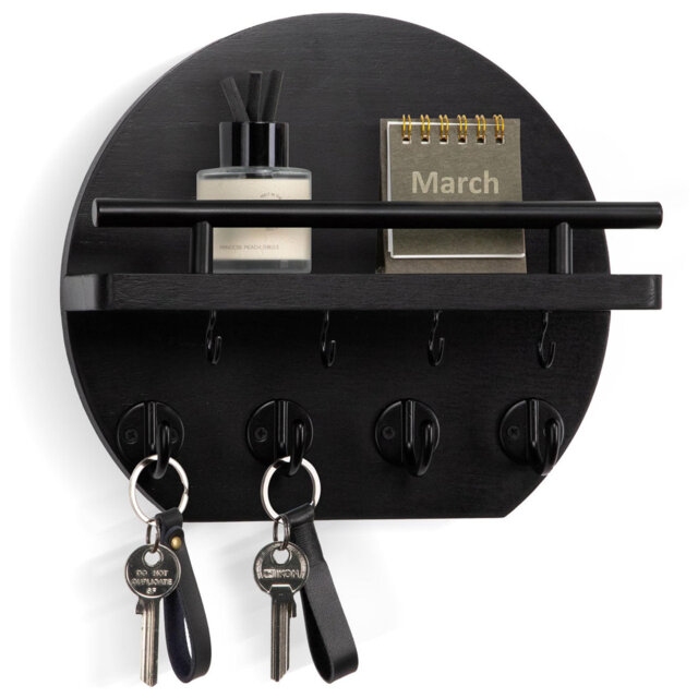 Manufactured Wood Wall Organizer with Key Hooks