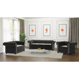 Chesterfield Hanna Sofa Set with Sleeping Function 3+2+1 Made of Velvet Fabric with Solid Wood Legs