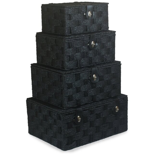 Paper Rope 4 Piece Lidded Storage Basket Set
