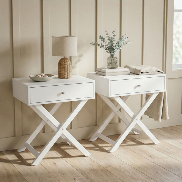Pair of Leanora 1-Drawer Premium Bedside Tables, Set of Two Nightstands, End Tables