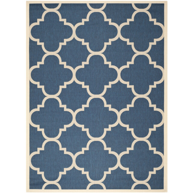 Kenny Hooked Navy/Beige Indoor/Outdoor Rug
