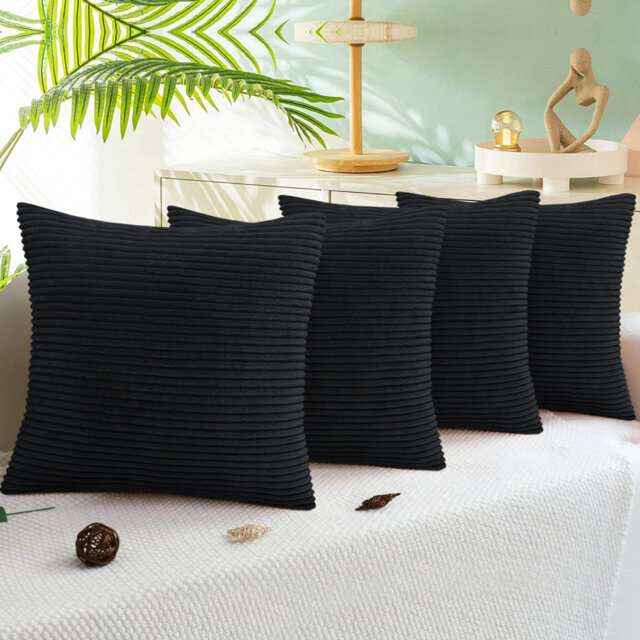 Striped Square Scatter Crushed Velvet Cushion Cover (Set of 4)