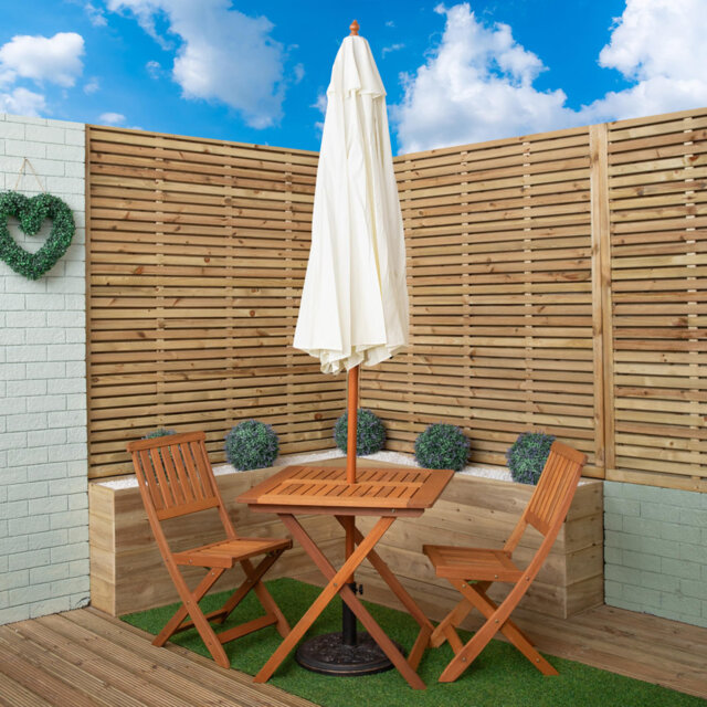 Gillian Outdoor Folding Wooden Garden Dining Table Chairs Parasol And Base Set