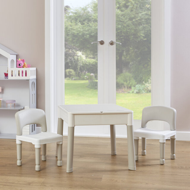 Kids 5-in-1 Grey Activity Table and Two Chairs Set