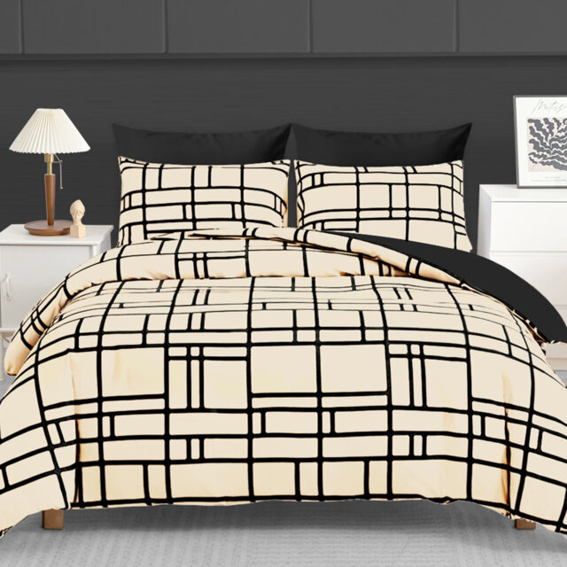 Luxury Reversible Quilt Cover Set with Black Fitted Sheet – Breathable Ultra Soft Microfibre Bedding