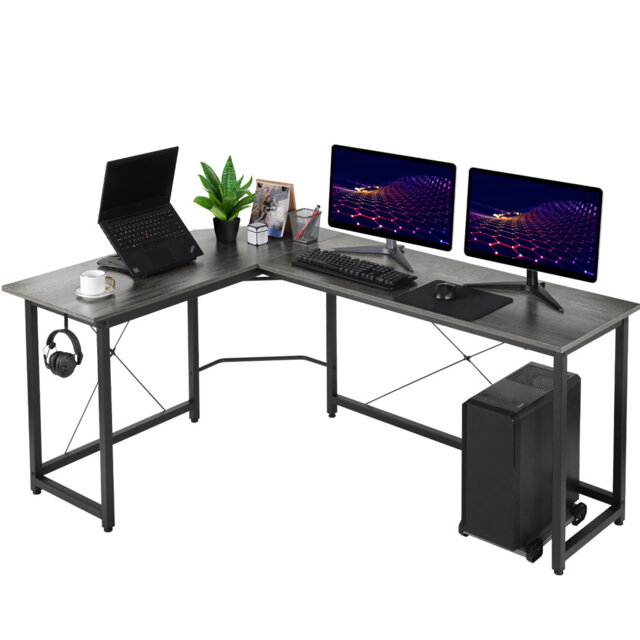 L-shaped Desk, 66 Inch Sturdy Computer Pc Laptop Table, Home Office Desk, Corner Deskwith Iron Hooks, Gaming Table, Workstation, Larger Gaming Desk (g