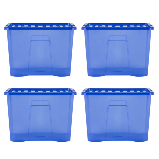 Wham Crystal 80L Plastic Storage Box Pack of 4 Tint Spectrum Blue