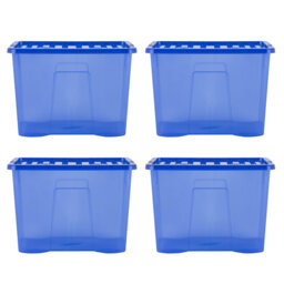Wham Crystal 80L Plastic Storage Box Pack of 4 Tint Spectrum Blue