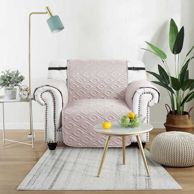 Waterproof Reversible Sofa Cover Quilted Anti-Slip Couch Protector with Adjustable Strap
