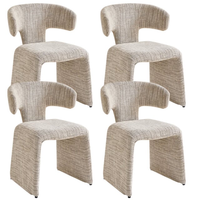 Nordic Style Upholstered Dining Chairs, Curved Back Linen Fabric Side Chairs With Integrated Legs, For Dining Room Kitchen