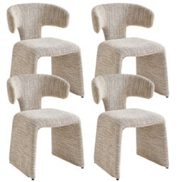 Nordic Style Upholstered Dining Chairs, Curved Back Linen Fabric Side Chairs With Integrated Legs, For Dining Room Kitchen