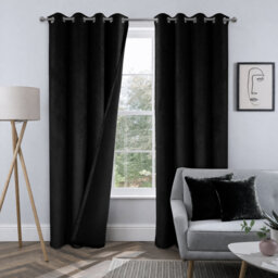 Crushed Velvet Eyelet Curtains with Matching Cushion Covers – Luxury Room Darkening Drapes Set