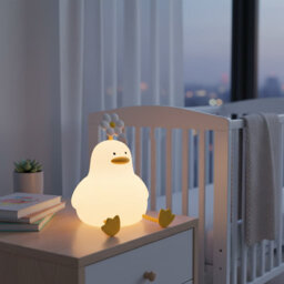 Cute Cartoon Animal Night Light: Safe Silicone LED Lamp for Toddlers - Flower Duck Design