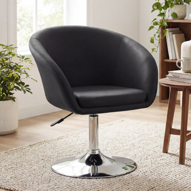 Yelena Faux Leather Swivel Accent Chair with Height Adjustable Chrome Base