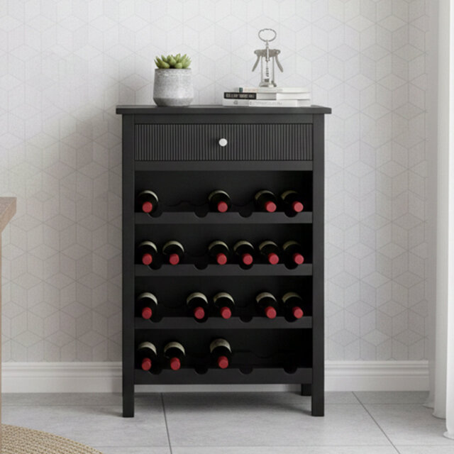 1 Drawer Black Wine Rack Storage Wooden Cabinet for Living Room Furniture