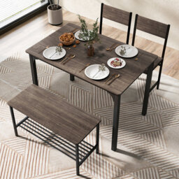 4-Piece Grey Dining Table Set Kitchen Table With 2 Chairs & A Bench