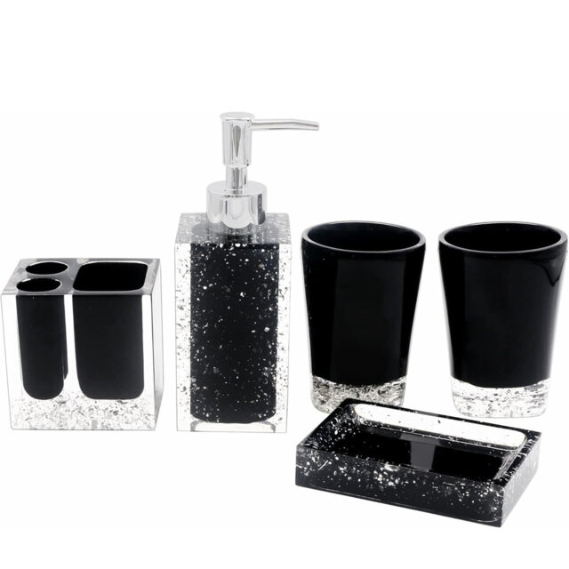 5-Piece Resin Bathroom Kit: Soap Dish, Dispenser, Toothbrush Holder, Tumbler