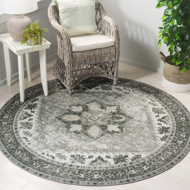 Tucson Vintage Look Machine Washable Non-Slip Area Rug in Green