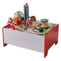 Teamson Kids Wooden Train Set Activity Play Table With 6 Mini-Games
